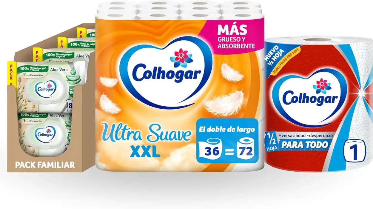 Lote completo Colhogar: papel cocina, higiénico y toallitas