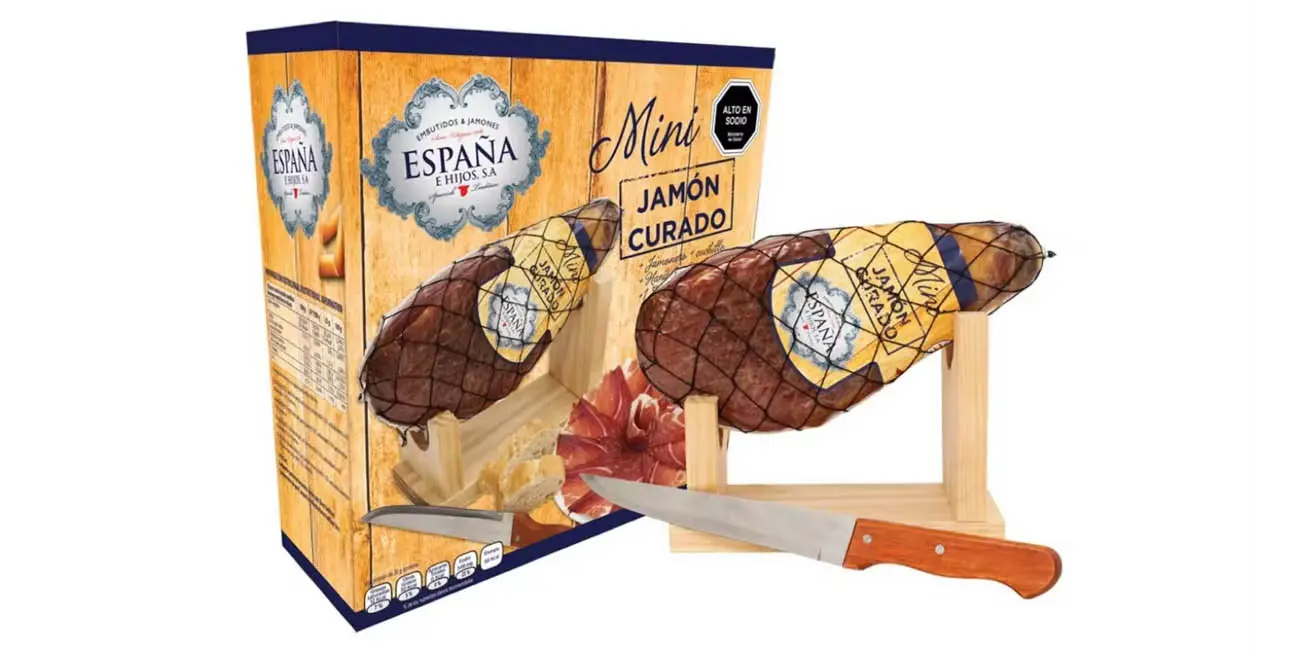 Lote Mini Jamón Curado + Minijamonero + Cuchillo 1 jamon España e hijos