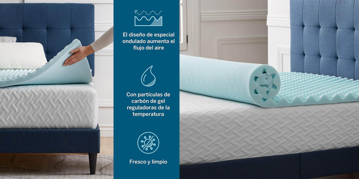 Topper viscoelástico Lucid de 5 cm de ancho para cama de 90 x 190 cm