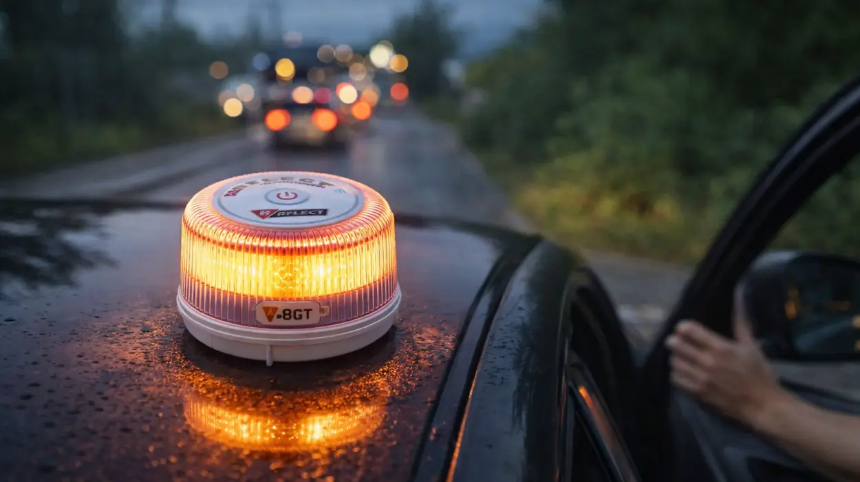 Luz de emergencia Hikity V16 para vehículo conectada con la DGT