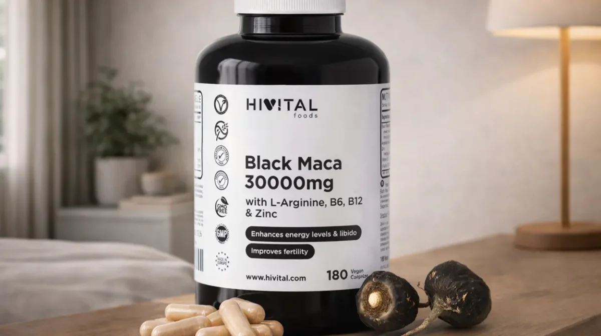 Bote de 180 cápsulas de Maca Negra Vegana Hivital
