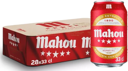 Pack de 28 latas de cerveza Mahou 5 Estrellas de 330 ml