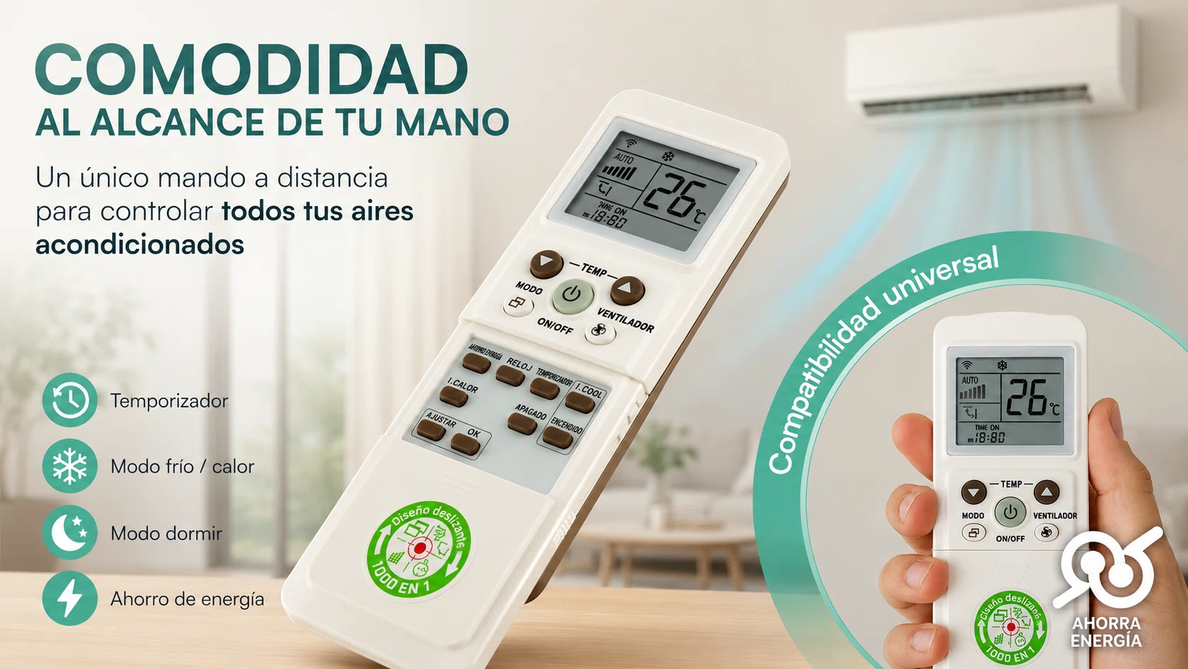 Mando a distancia universal para aire acondicionado con temporizador