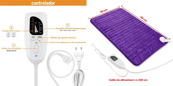 Manta eléctrica lumbar Letitwell de 30 x 60 cm