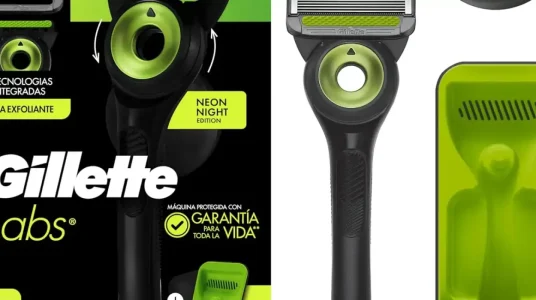 Chollo Maquinilla de afeitar GilletteLabs Neon Night Edition con 2 recambios, colgador de pared y estuche de viaje
