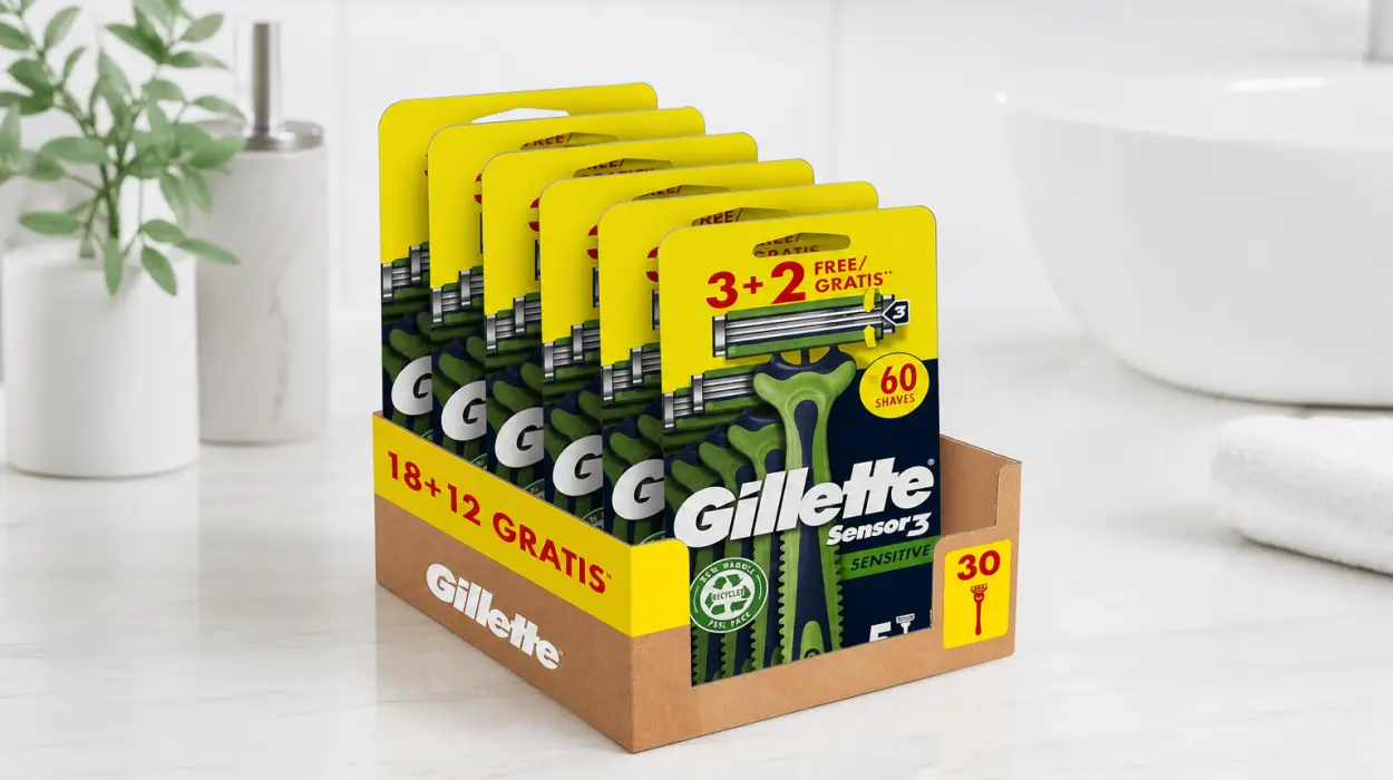 Gillette Sensor3 Sensitive maquinillas desechables para hombre con banda lubricante y aloe vera, pack de 5