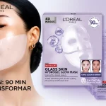 Mascarilla facial L'Oréal Revitalift Filler Glass Skin con ácido hialurónico y centella asiática, pack de 4