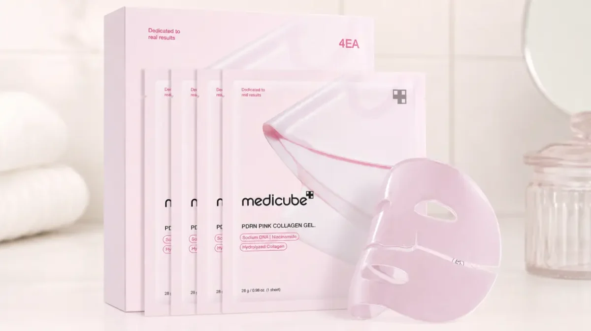 Pack x4 Mascarillas de gelatina de colágeno rosa Medicube para uso nocturno