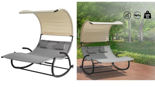 mecedora cama para jardín con techo y ruedas