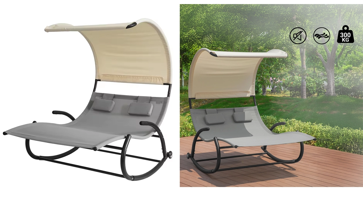 mecedora cama para jardín con techo y ruedas