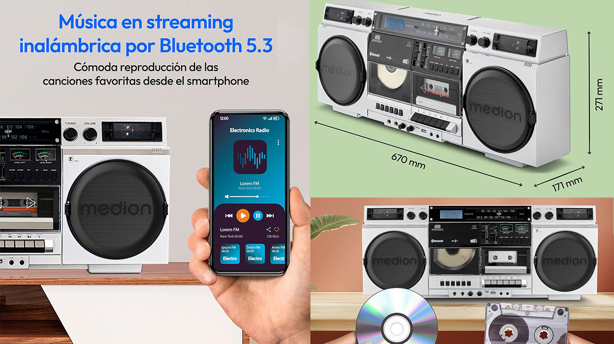 Reproductor de casete y CD Medion 80's Retro Boombox barato