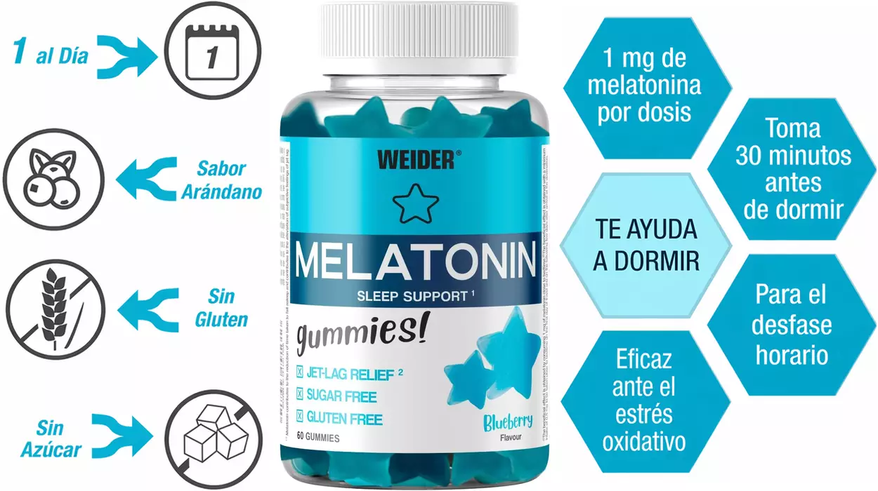 Envase x60 Gominolas Melatonin Up de Weider sabor arándano barato en Amazon
