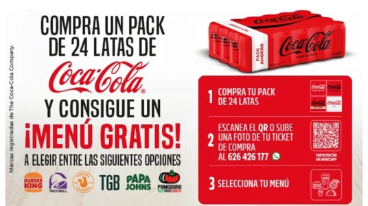 menú gratis en Burger King y otras franquicias con cocacola