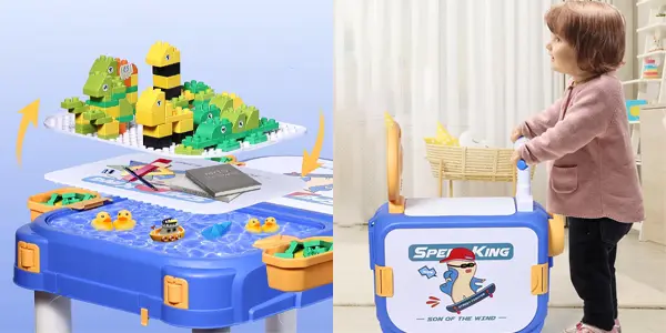 Mesa de juego Fygurso con bloques de construcción