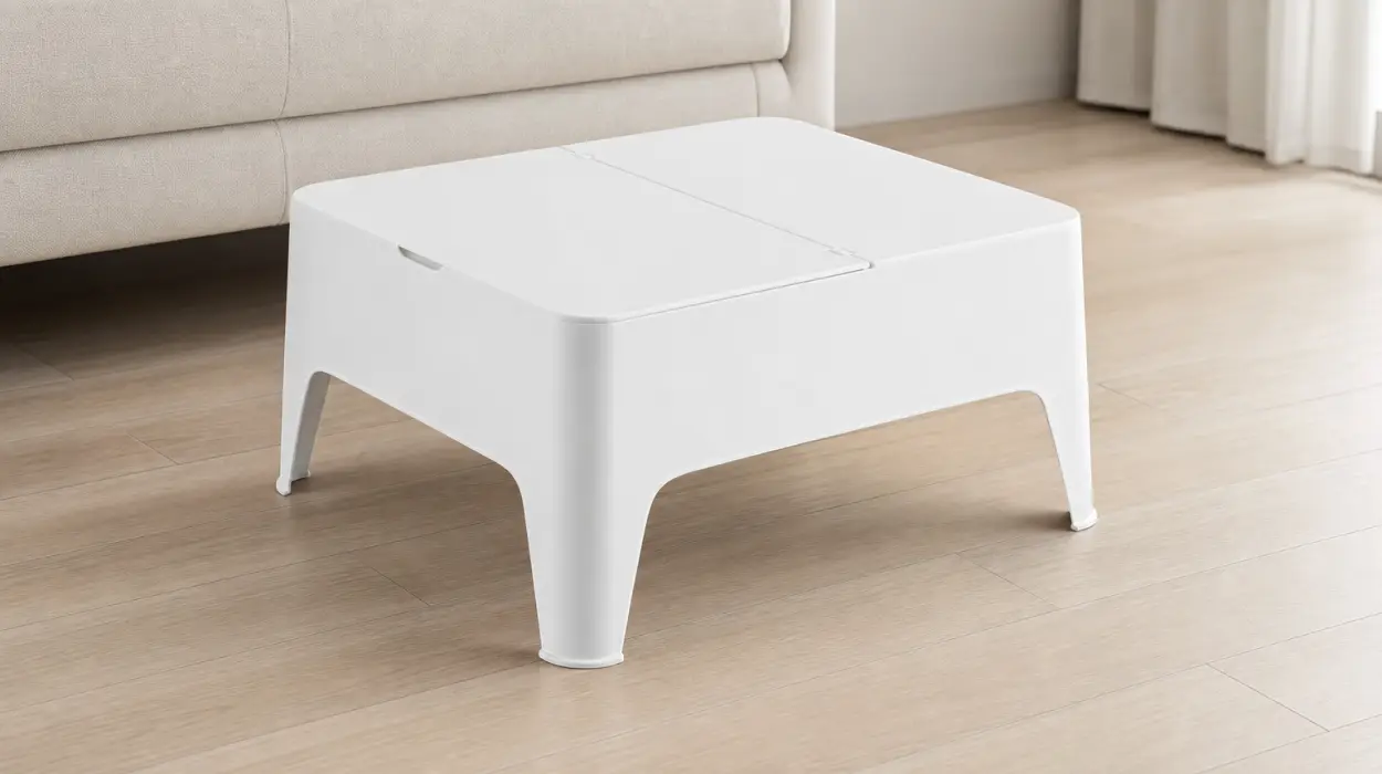 Mesa auxiliar exterior Alaska con cajón de almacenaje, apilable y ligera