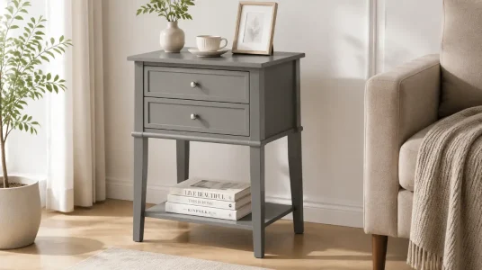 Mesa auxiliar de madera Ameriwood Home Franklin con 2 cajones en acabado gris