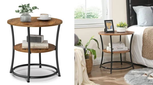 mesa auxiliar redonda Vasagle con 2 estantes