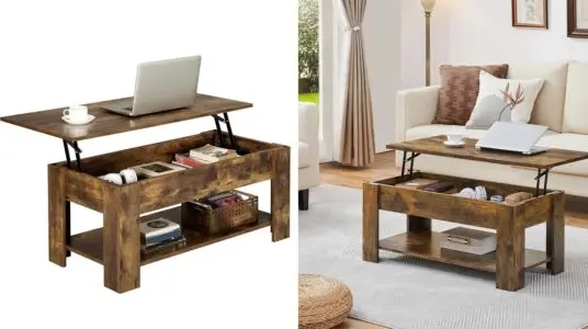 mesa de centro elevable Yaheetech marrón rústico barata