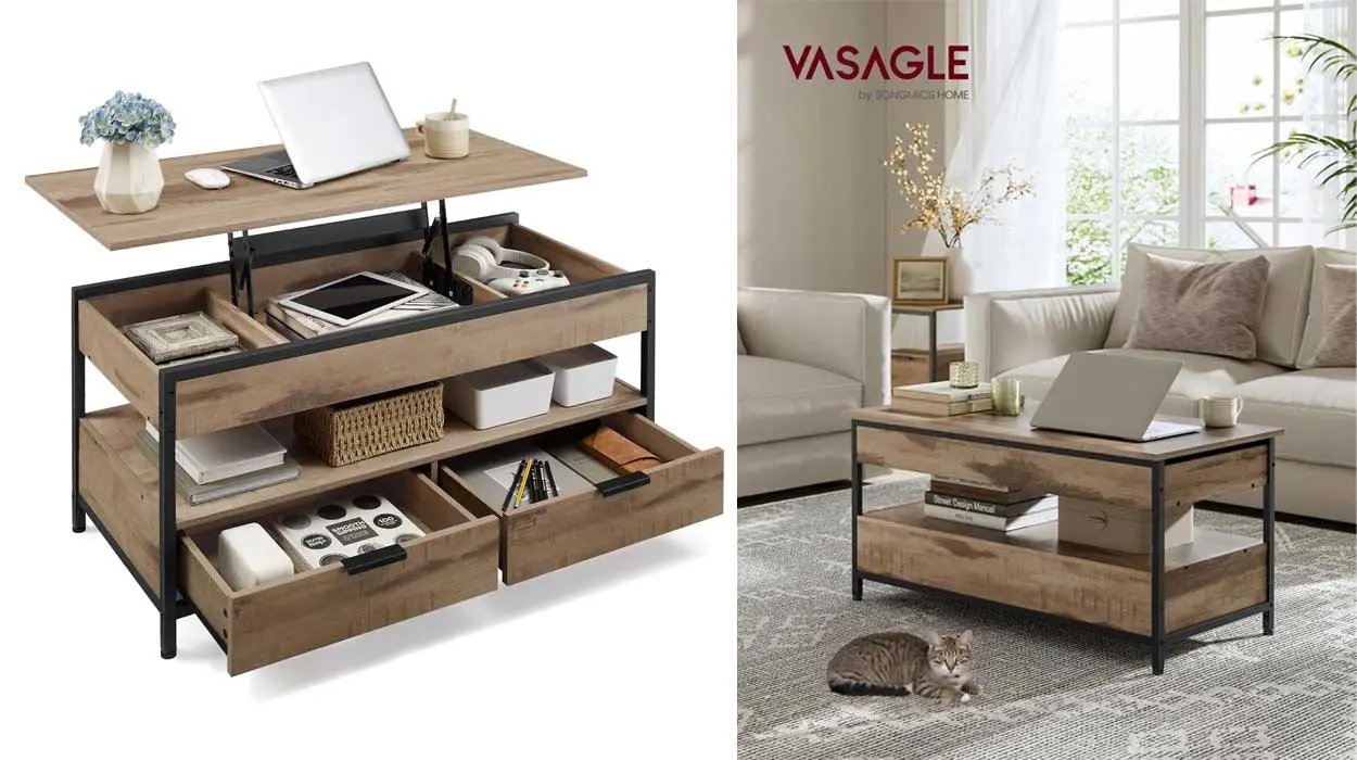 Mesa de centro elevable Vasagle con cajones barata