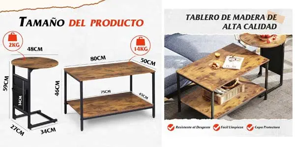 mesa centro WLive entrelazable 2 piezas oferta