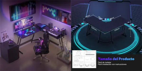 Mesa esquinera gaming de 120 x 120 cm