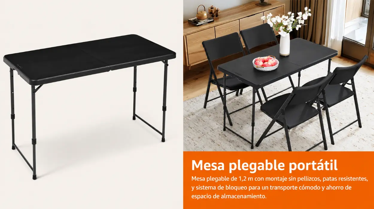 Mesa plegable Amazon Basics de 1,2 m con altura ajustable