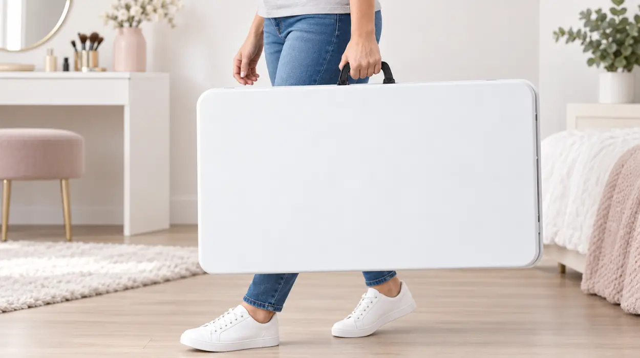 Mesa plegable tipo maleta de 180 cm para transportar y guardar fácilmente