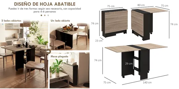 Mesa plegable Homcom con ruedas