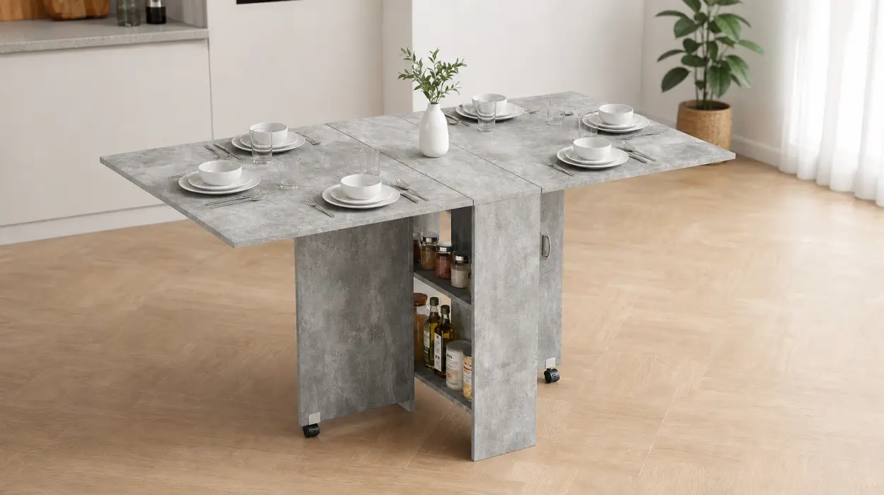 Mesa plegable HOMCOM de comedor con 2 estantes y alas abatibles