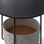 Mesa auxiliar redonda Relaxdays con cesta de tela en negro y gris