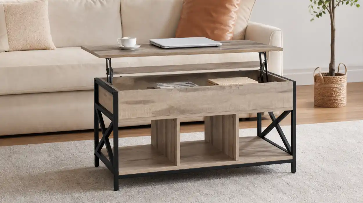 Mesa de centro Vasagle elevable con compartimento oculto y 3 compartimentos abiertos