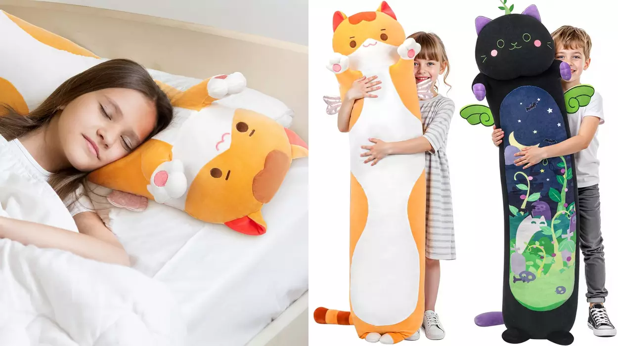 Mewaii Peluche Gato Largo Almohada Kawaii