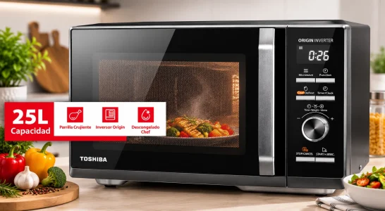 Microondas Toshiba de 25L con grill y tecnología inverter