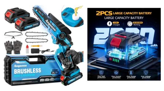 mini motosierra eléctrica a batería Angseeen de 1.000W con accesorios