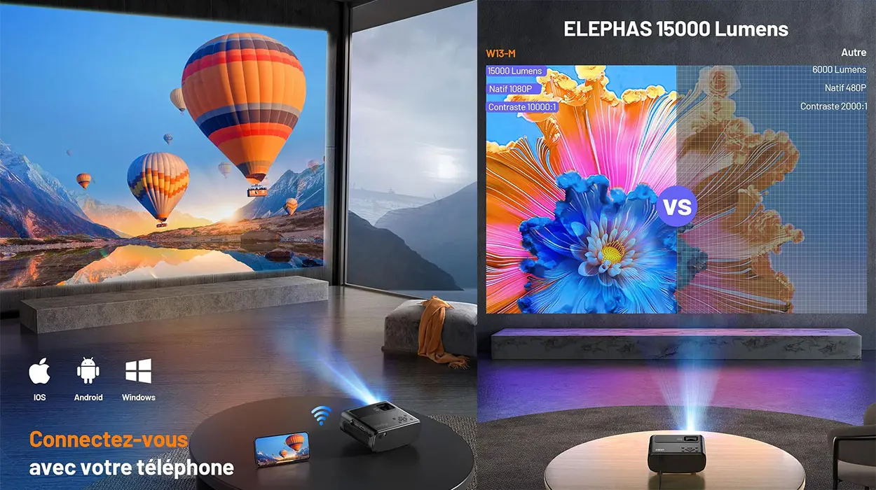 Mini proyector ELEPHAS 2025 Wi-Fi de 15.000 lúmenes barato