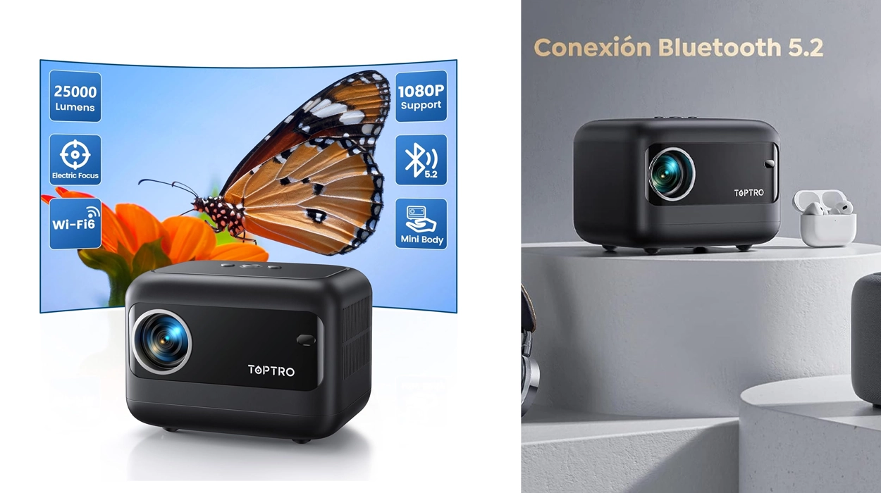 mini proyector portátil Toptro de 20.000 lúmenes con Wi-Fi y Bluetooth