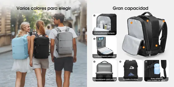 Mochila de viaje Samfolk con apertura tipo maleta