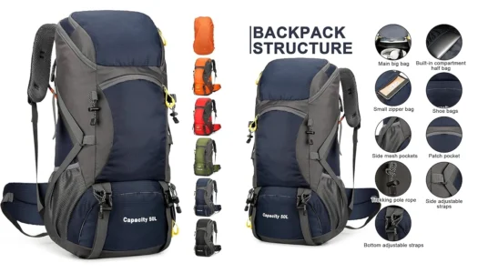 mochila de senderismo Jianyana de 50 litros con cubierta para lluvia barata