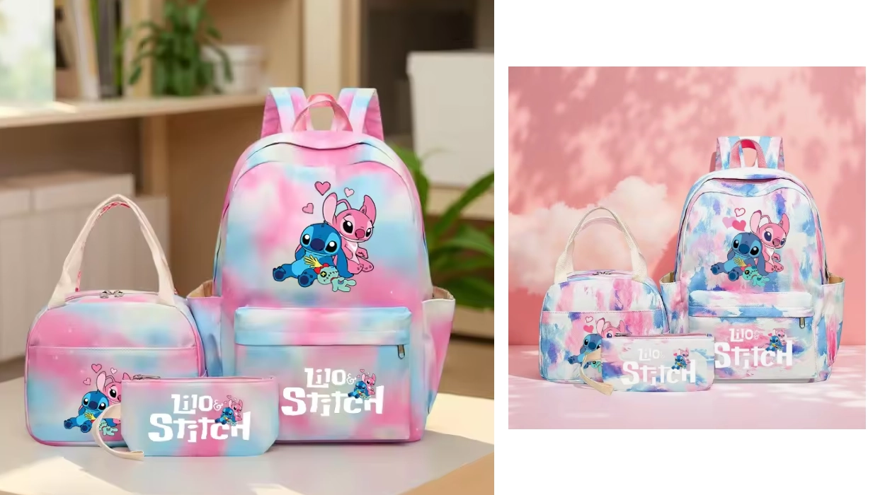 mochila escolar con 3 piezas Stitch