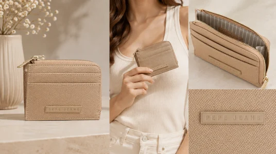 Monedero Pepe Jeans Elia en beige de 11,5 cm con protección RFID