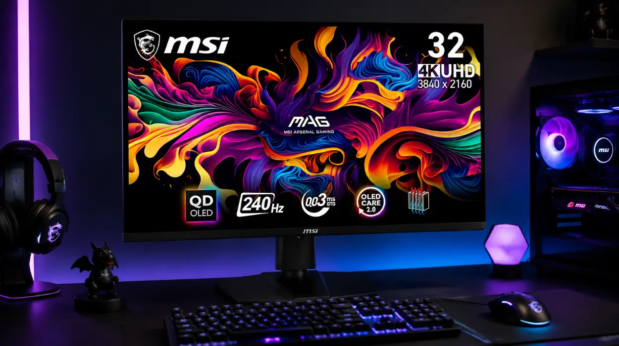 Monitor gaming MSI MAG 321UPX de 31,5" con panel OLED Quantum Dot para un rendimiento visual superior