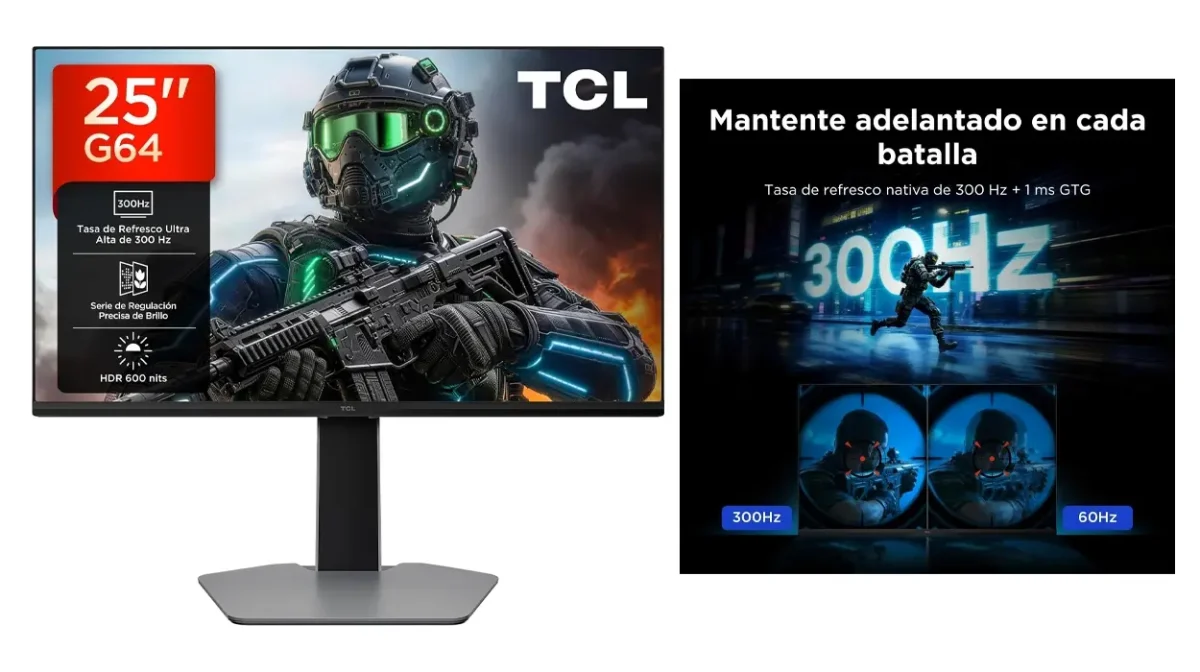 Sube de nivel en tus partidas con este Monitor Gaming TCLde 25" QD-Mini-LED 300Hz que baja de 141€ en Amazon