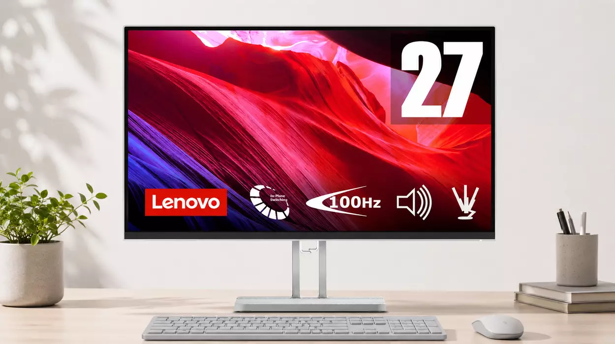 Monitor Lenovo L27i-4B de 27" FullHD con pantalla IPS, 100 Hz, biseles finos y montaje VESA