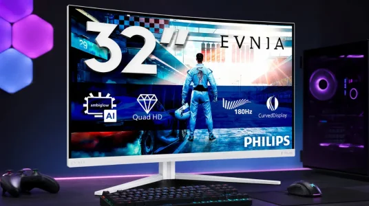 Monitor gaming curvo PHILIPS Evnia 32" 180Hz, HDR10 y altura ajustable