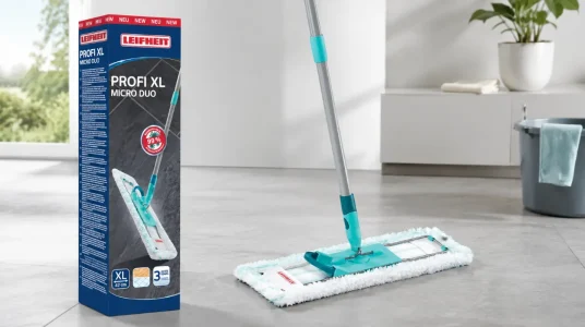 Mopa Leifheit Profi XL micro dúo con palo de acero y articulación giratoria para superficies grandes