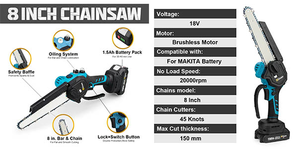 Mini motosierra de mano Gisam con batería recargable