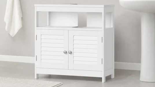 Mueble bajo lavabo Vasagle con 2 puertas de lamas y mucho almacenamiento