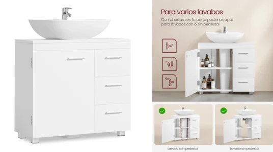 mueble de baño bajo lavabo Vasagle con 3 cajones y 2 compartimentos