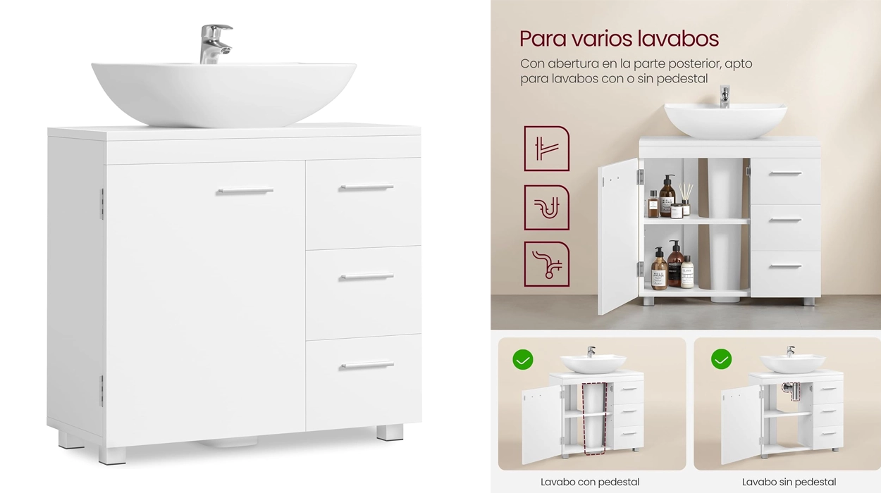 mueble de baño bajo lavabo Vasagle con 3 cajones y 2 compartimentos