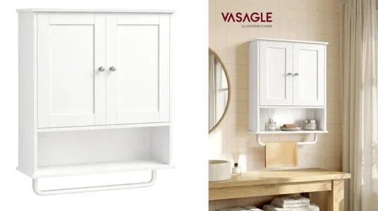 Mueble de baño colgante VASAGLE Siren con barra para toallas y estante ajustable en blanco nube